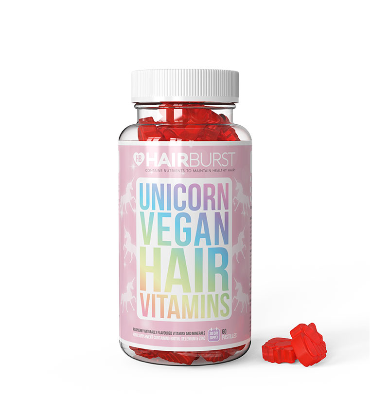 Vitaminas veganas Masticables Unicornio para Crecimieto Pelo Sano - 1 mes - CHEWABLE UNICORN VEGAN VITAMINS de HAIRBURST