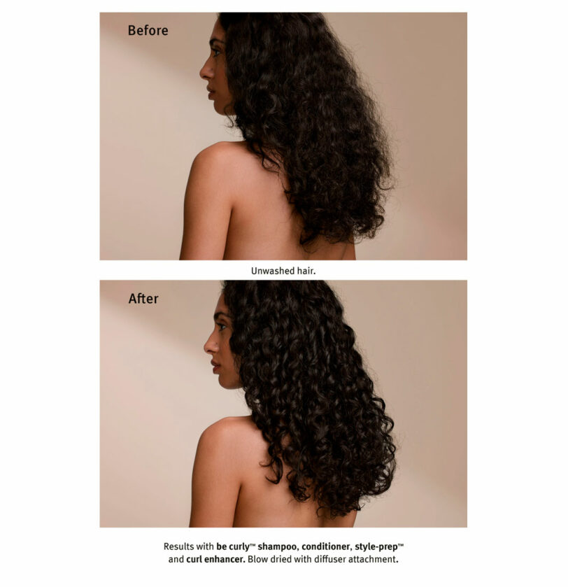 Intensificador de rizos Be Curly curl enhancer de Aveda 200ml antes y después