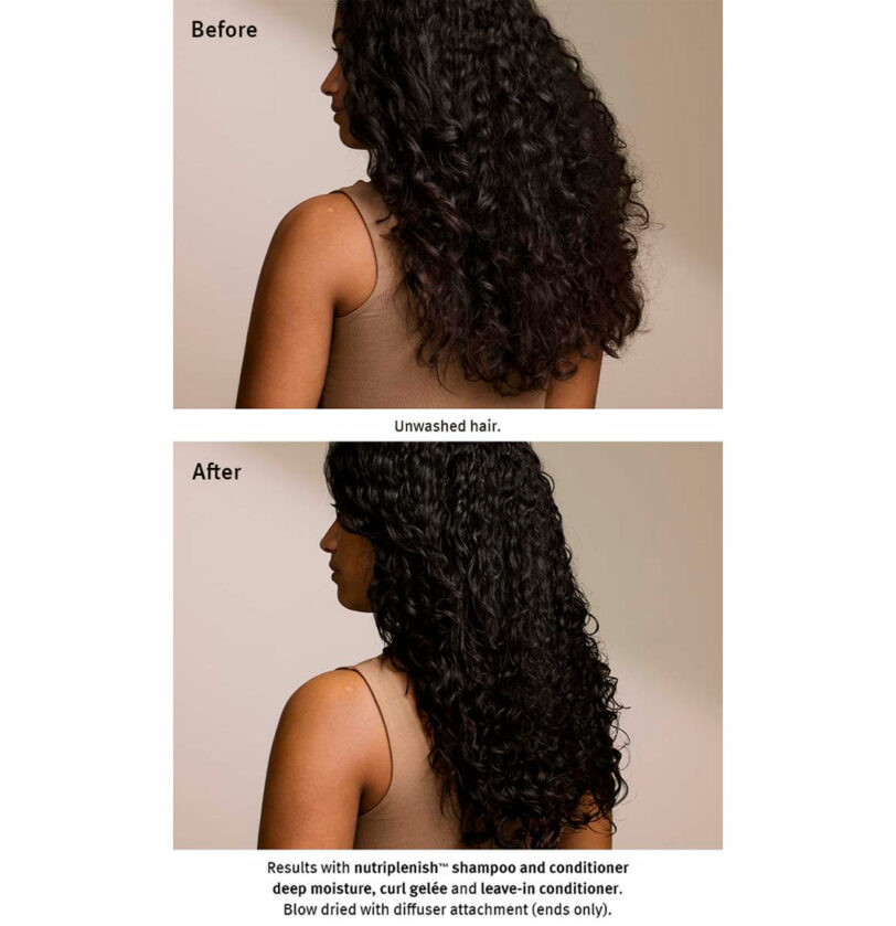 Nutriplenish de Aveda antes y después afro ondas rizos BETH'S HAIR