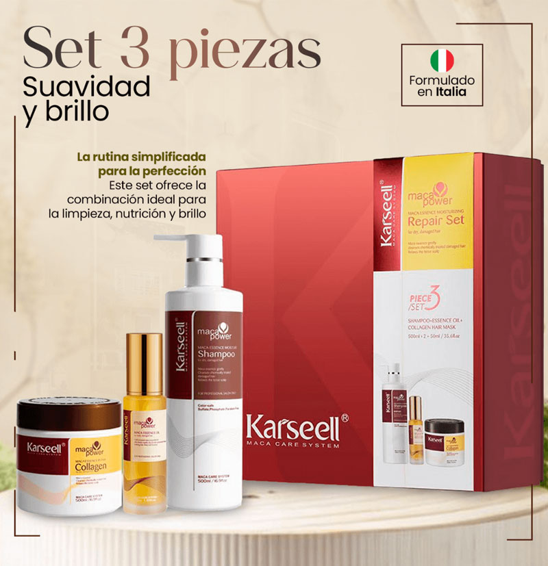 Pack reparación, nutrición y anti encrespamiento champú, mascarilla y aceite Maca Essence de Karseell BETH'S HAIR Pack reparación, nutrición y anti encrespamiento champú, mascarilla y aceite Maca Essence de Karseell BETH'S HAIR