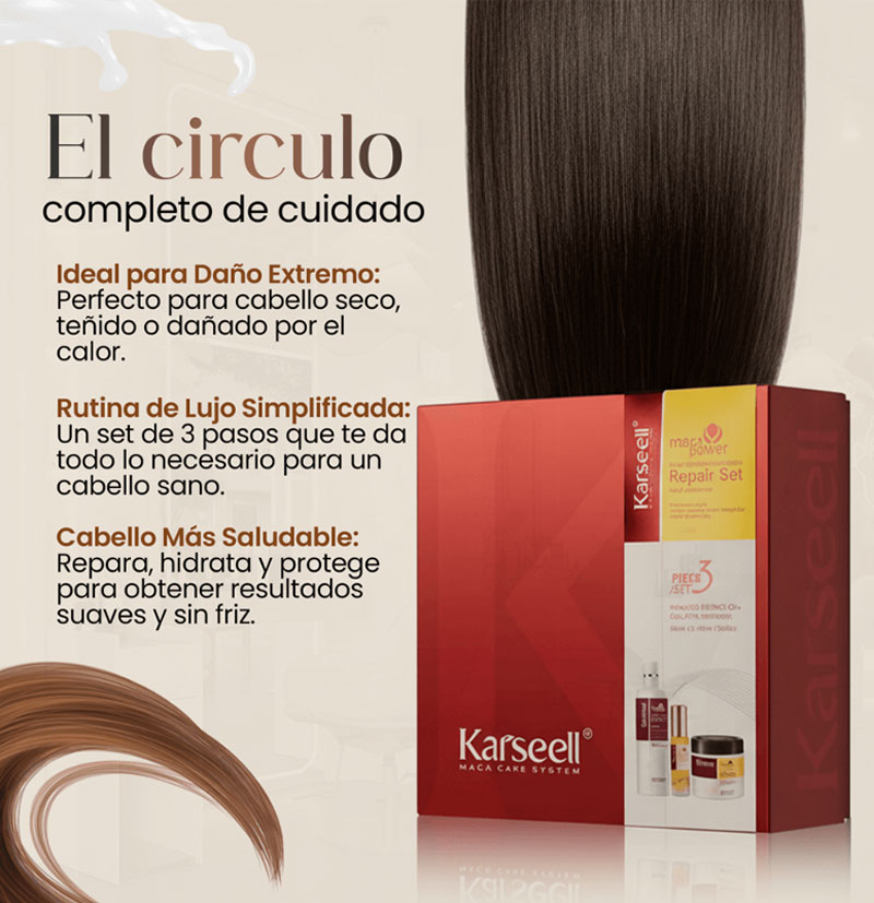 Pack reparación, nutrición y anti encrespamiento champú, mascarilla y aceite Maca Essence de Karseell BETH'S HAIR Pack reparación, nutrición y anti encrespamiento champú, mascarilla y aceite Maca Essence de Karseell BETH'S HAIR