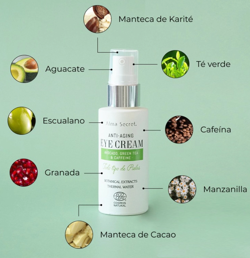 Contorno Ojos Antiedad con Aguacate, te verde y cafeína de Alma Secret BETH'S HAIR Contorno Ojos Antiedad con Aguacate, te verde y cafeína de Alma Secret BETH'S HAIR