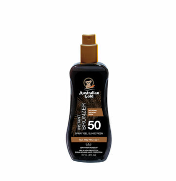 Spray gel con Protector Solar y Bronceador SPF 50 Instant bronzer de Australian Gold Gold BETH'S HAIR