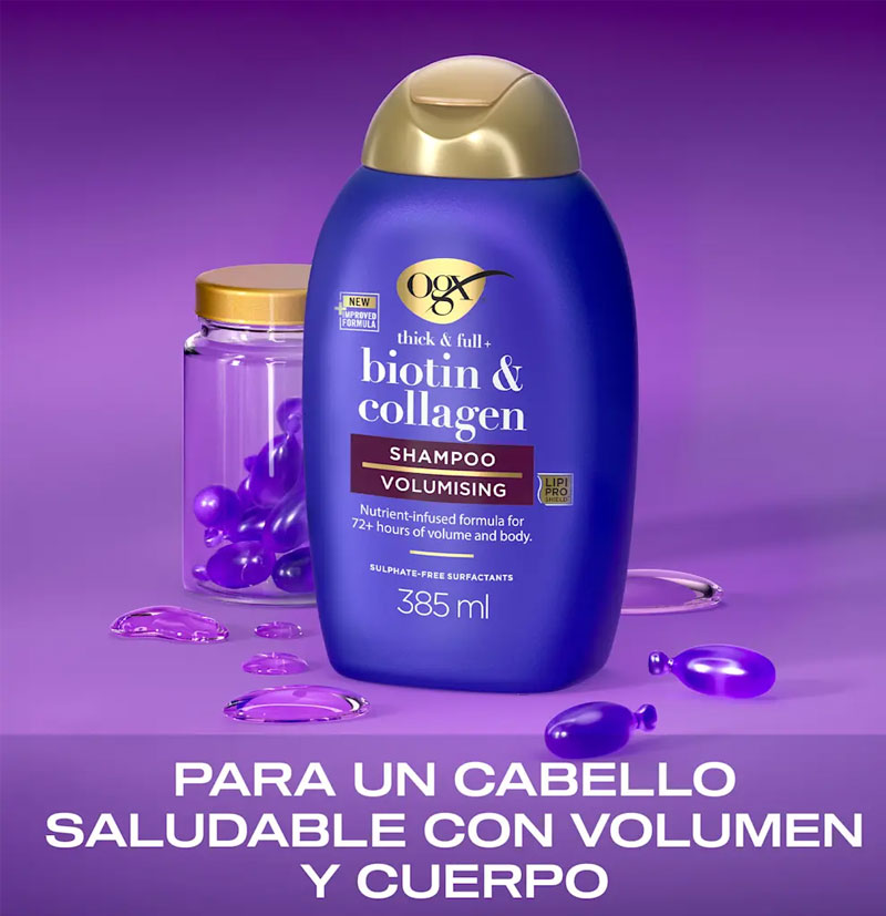 Champú voluminizador de biotina y colágeno Shampoo Biotin & Collagen de OGX BETH'S HAIR Champú voluminizador de biotina y colágeno Shampoo Biotin & Collagen de OGX BETH'S HAIR