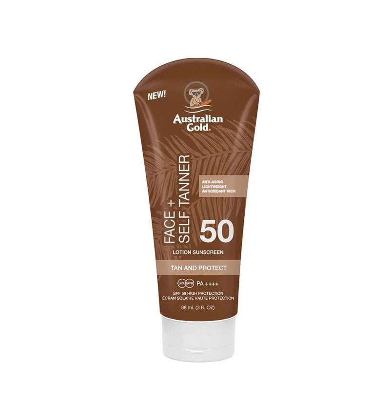 Loción solar facial bronceadora Face + Self Tanner Spf 50 de Australian Gold BETH'S HAIR Loción solar facial bronceadora Face + Self Tanner Spf 50 de Australian Gold BETH'S HAIR