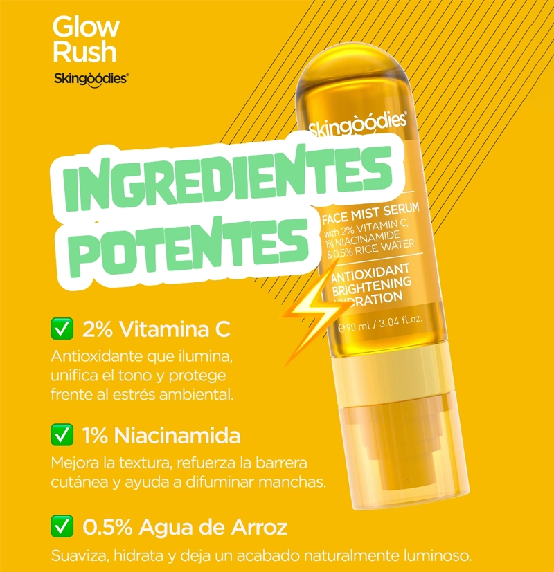 Sérum facial en bruma iluminadora Glow Rush de skingoodies BETH'S HAIR Sérum facial en bruma iluminadora Glow Rush de skingoodies BETH'S HAIR