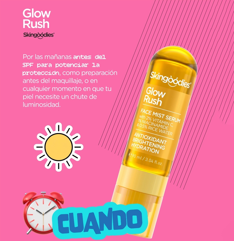 Sérum facial en bruma iluminadora Glow Rush de skingoodies BETH'S HAIR Sérum facial en bruma iluminadora Glow Rush de skingoodies BETH'S HAIR