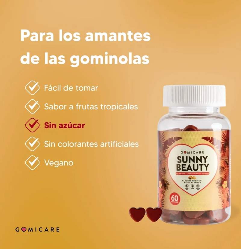 Gominolas bronceado betacaroteno Sunny Beauty de GOMICARE BETH'S HAIR Gominolas bronceado betacaroteno Sunny Beauty de GOMICARE BETH'S HAIR