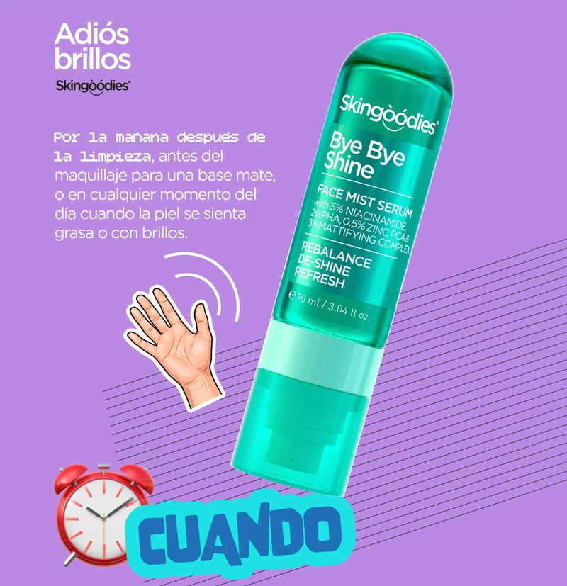 Sérum facial en bruma oil control Bye Bye Shine de skingoodies BETH'S HAIR Sérum facial en bruma oil control Bye Bye Shine de skingoodies BETH'S HAIR