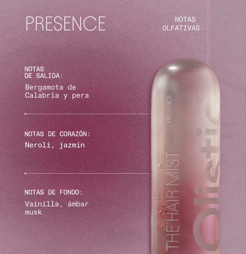 Bruma capilar perfumada anti-frizz PRESENCE THE HAIR MIST de Olistic BETH'S HAIR Bruma capilar perfumada anti-frizz PRESENCE THE HAIR MIST de Olistic BETH'S HAIR